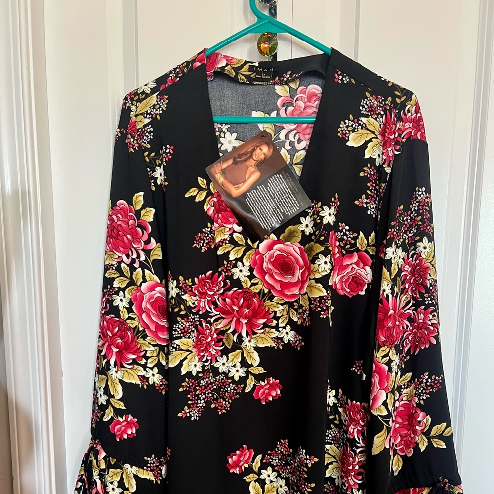 IMAN Blouse Black, Pink and Yellow Velvet Floral Design